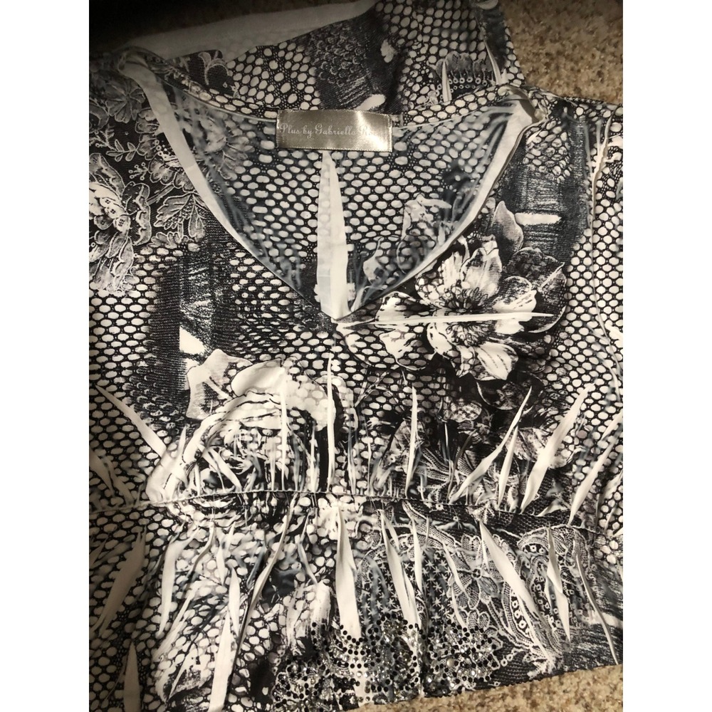 Gabriella Rocha 1X Whimsigoth Black/White Abstract Floral VNeck Empire Dress y2k
